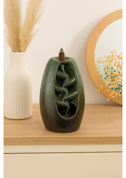 Yeşil Seramik Şelale Tütsülük / Green Ceramic Waterfall Backflow Incense Burner