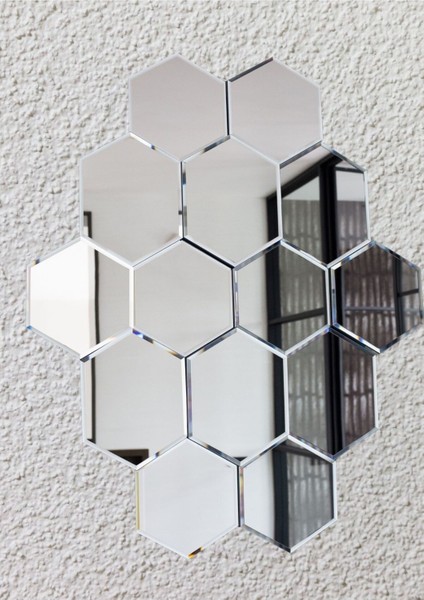 Altıgen Aynalı Pleksi 11X11 cm 12'li Set, Şık ve Modern Dekorasyon Parçası