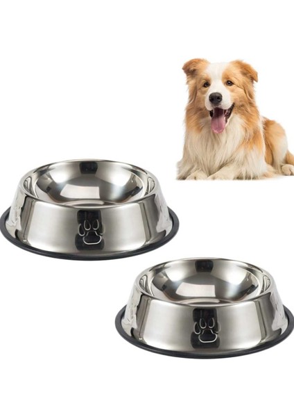 2'li Paslanmaz Çelik Mama ve Su Kabı, 16 cm Alt Taban, 250 ml (8 Oz)