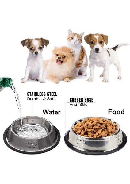 2'li Paslanmaz Çelik Mama ve Su Kabı, 16 cm Alt Taban, 250 ml (8 Oz) modelleri