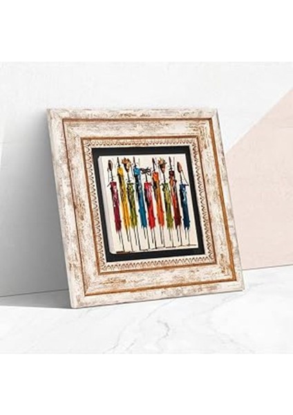 Çok Renkli Kadın Figürlü Taş Duvar Tablosu, Çerçeveli Dekoratif Sanat Eseri
