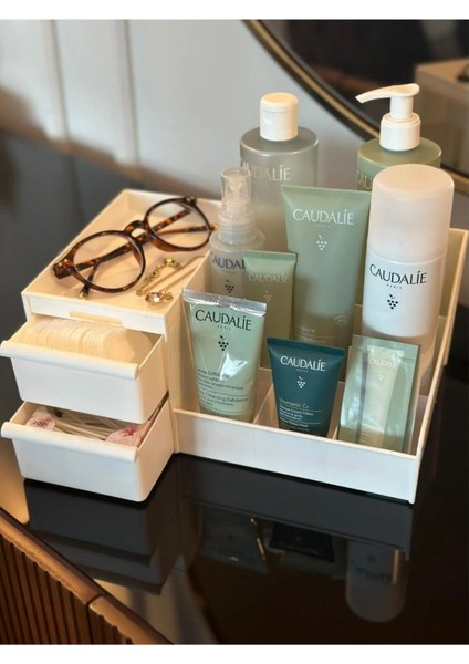 3’lü Set: Çekmeceli Rose Makyaj Standı, Golden Ruj Rafı ve Buse Kozmetik fiyatları