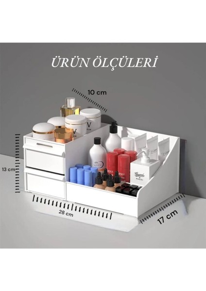 3’lü Set: Çekmeceli Rose Makyaj Standı, Golden Ruj Rafı ve Buse Kozmetik fırsatları