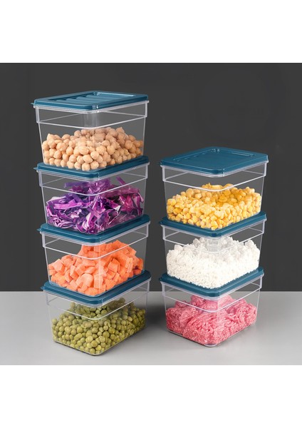 7'li Derin Buzdolabı Organizer Set Düzenleyici Saklama Kabı Mikrodalga Difriz Kabı 1100ML Mavi
