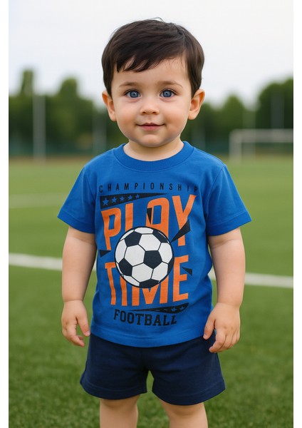 Play Time Yazılı Top Desenli Erkek Çocuk Şortlu Takım 1-4 Yaş
