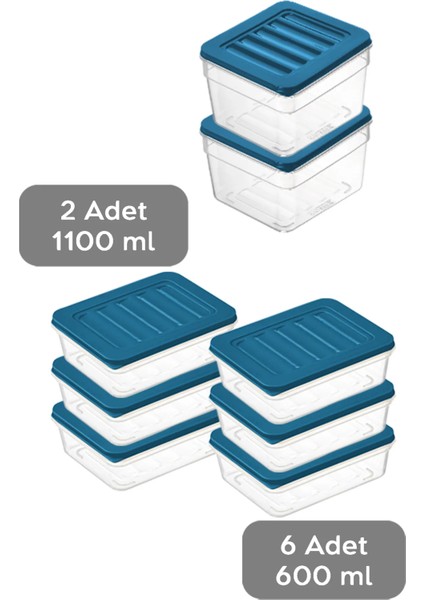 8'li Mikrodalga Uyumlu Organizer Set Düzenleyici Gıda Erzak Saklama Kabı Derin ve Sığ S Mavi fiyatları