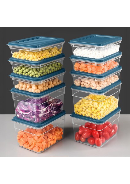 10'lu Mikrodalga Uyumlu Organizer Set Düzenleyici Gıda Erzak Saklama Kabı Derin ve Sığ S Mavi