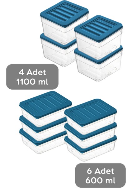 10'lu Mikrodalga Uyumlu Organizer Set Düzenleyici Gıda Erzak Saklama Kabı Derin ve Sığ S Mavi fiyatları