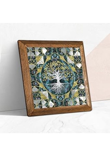 Renkli Taş ve Ahşap Çerçeveli Duvar Tablosu 25X25 cm Dekoratif Ev Sanatı