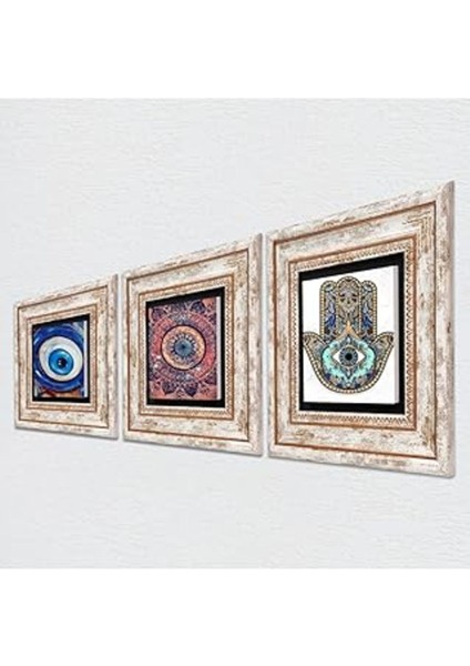 Renkli Mandala ve Hamsa Taş Duvar Tablosu, Çerçeveli, Dekoratif, Şık Tasarım