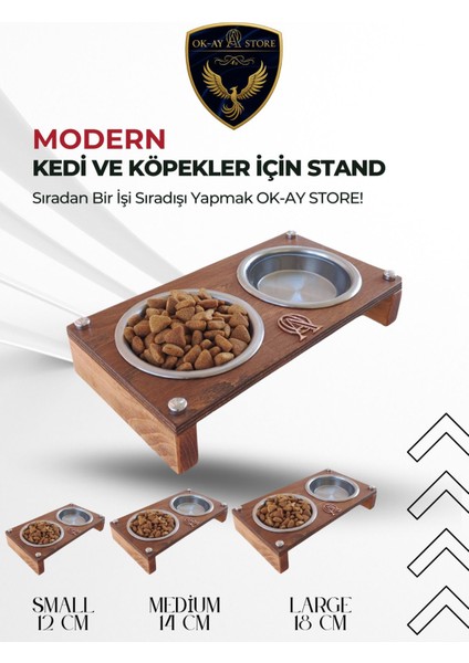 Renkli Kedi ve Köpek Mama Su Kabı Standı Ahşap ve Çelik, Kaymaz Tabanli