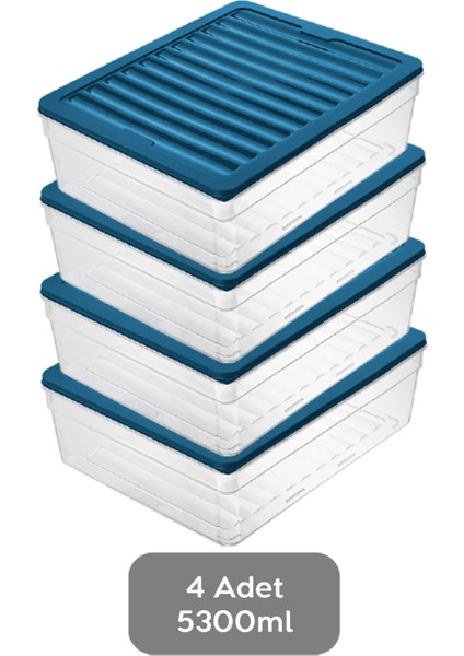 4'lü Derin Buzdolabı Organizer Set Düzenleyici Saklama Kabı Mikrodalga Difriz Kabı 5300ML Mavi fiyatları
