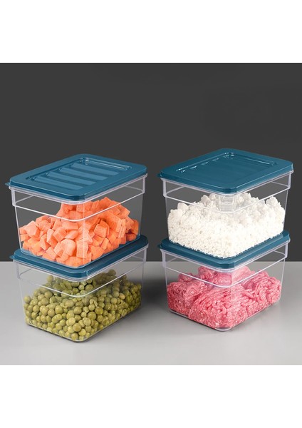 4'lü Derin Buzdolabı Organizer Set Düzenleyici Saklama Kabı Mikrodalga Difriz Kabı 1100ML Mavi