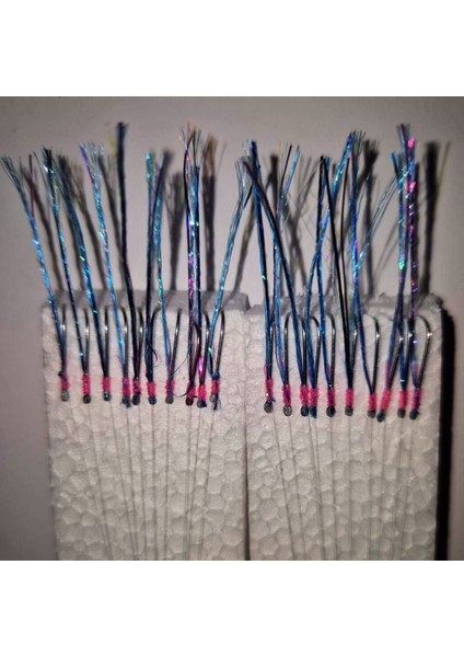 Çapari İstavrit Çaparisi, 30x12 Beden, Mavi - Fuşya Sim, 11 No Beyaz Iğne, 10 Iğneli, 2li Paket