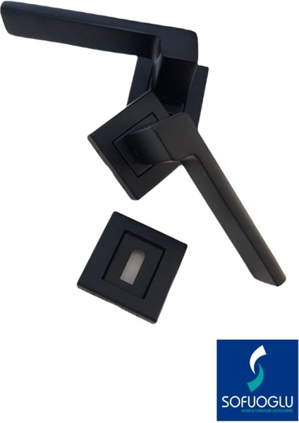 Mat Siyah Kare Oda Kapı Kolu, Şık ve Dayanıklı Kapı Detayı