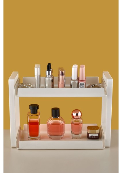 İki Katlı Büyük Sert Plastik Makyaj ve Takı Organizeri Beyaz fiyatları