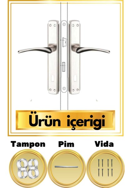 Şık Nikel Saten Kapı Kolu Seti, 2 Adet Tampon ile Güvenle Kullanım