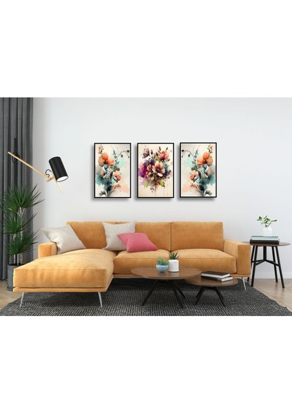 Renkli Çiçek Temalı 3lü Tablo Seti, 20X30 Cm, Dekoratif Sanat Eseri fırsatları