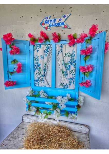 Açık Mavi Ahşap Pencere ve Ok Seti, Bahçe ve Balkon Dekoru Için Güzel Seçenek fiyatları