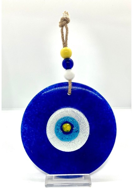 El Yapımı Lacivert Balkon Duvar Süsü, Nazar Boncuklu, 16 cm modelleri