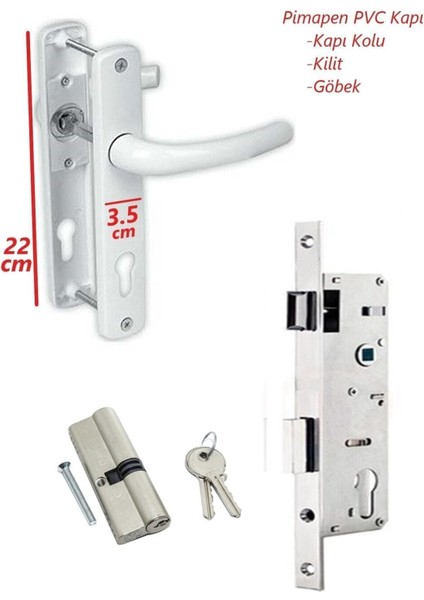 Pvc Kapı Kolu ve Kilit Takımı, 35 Mm, 90 mm Barel Göbeği ile Uygun Set