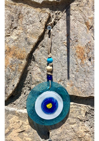 El Yapımı Baloncuklu Açık Mavi Nazar Boncuğu Balkon Süsü 10 cm