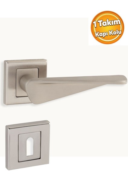 Paslanmaz Çelik Nikel Saten Kare Oda Kapı Kolu Takımı, Parlak ve Şık Tasarım