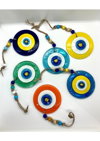 Sarı Nazar Boncuğu Duvar Süsü, Balkon ve Bahçe Dekorasyonu, 6'lı Set, El Yapımı