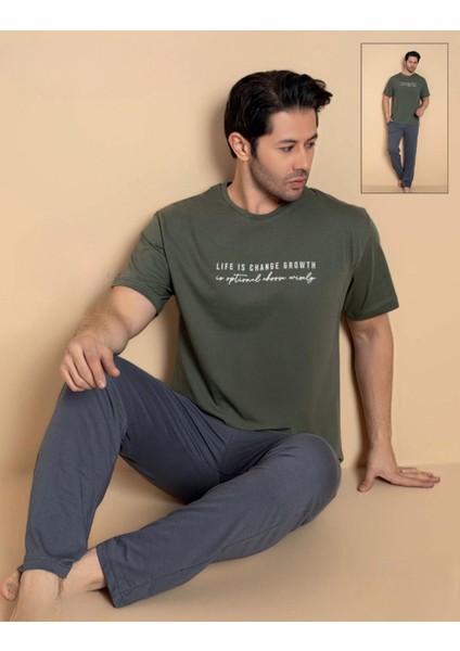 Erkek Bisiklet Yaka Kısa Kol Penye Pijama Takımı 6133 - 1 Adet