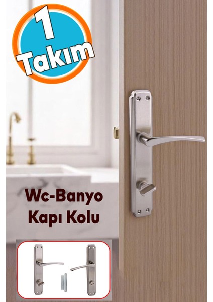 Nikel Inox Tuvalet Kapı Kolu Seti, Aynalı, Sola ve Sağa Uyumlu, Kilitlenebilir