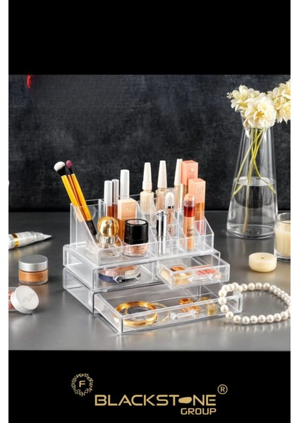 3 Çekmeceli Şık Makyaj ve Takı Organizer Seti Beyaz