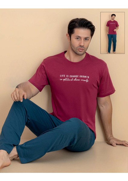 Erkek Bisiklet Yaka Kısa Kol Penye Pijama Takımı 6320 - 1 Adet