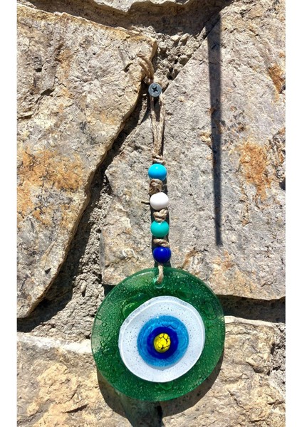 El Yapımı Yeşil Nazar Boncuğu Balkon ve Duvar Süsü, 10 Cm, Şık Dekorasyon.