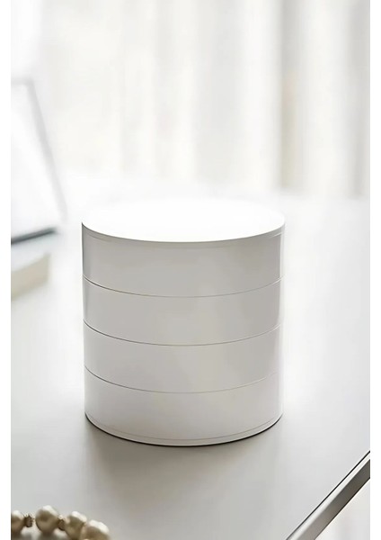 4 Katlı Dönebilir Takı ve Aksesuar Organizeri, Beyaz, Şık ve Pratik Saklama Çözümü fiyatları