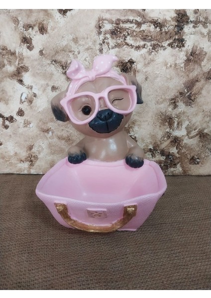 El Yapımı Sevimli Köpek Biblo,pembe Gzlüklü Köpek Biblo.