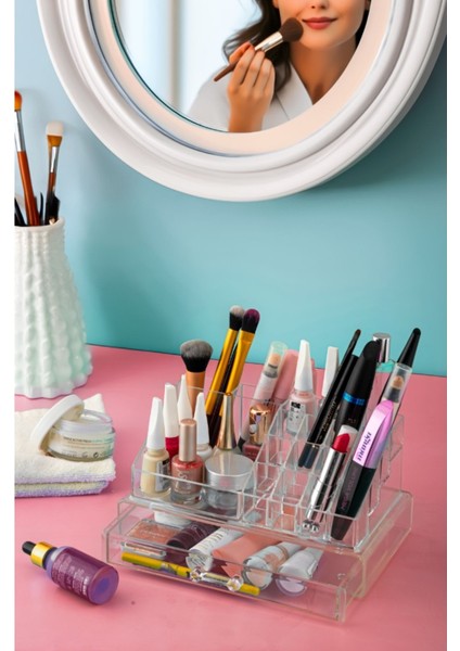 Şık Akrilik Çekmeceli Makyaj Organizeri, Beyaz, Özel Tasarım
