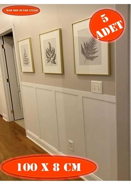 Renkli Dekoratif Duvar Çıtası 1 Paket (5 Adet), Boyanabilir, 100×8 cm