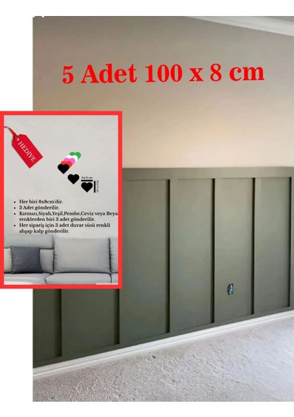 Renkli Dekoratif Duvar Çıtası 1 Paket (5 Adet), Boyanabilir, 100×8 cm indirimleri