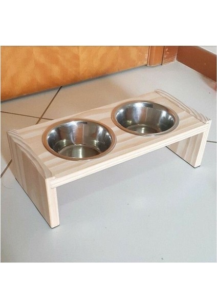 Doğal Ahşap Çift Gözlü Kedi ve Köpek Mama Su Kabı, Şık ve Sağlıklı Tasarım