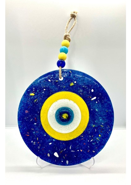 Sarı Lacivert Mozaik Cam Taşlı El Yapımı Balkon Duvar Süsü 20 cm fiyatları