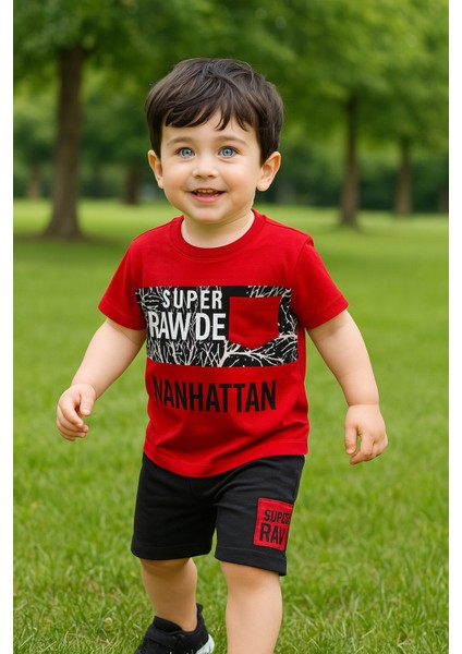Manhattan Yazılı Erkek Çocuk Şortlu Alt-Üst Takım