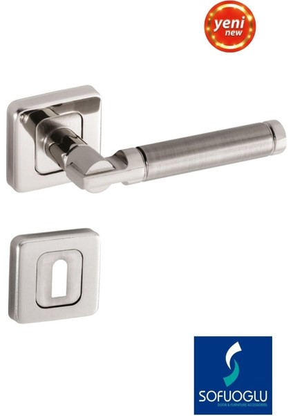 Paslanmaz Çelik Kare Kapı Kolu, Nikel Saten Kapaklı ve Rozetli Tasarım