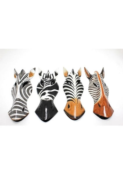 Renkli Ahşap Zebra Mask, 30 Cm, 3'lü Set, Şık ve Doğal Dekoratif Aksesuar