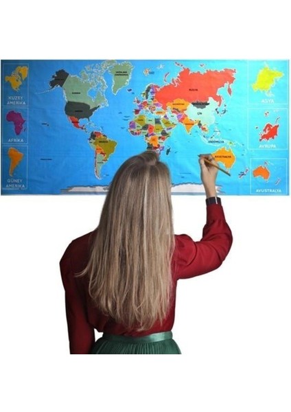 Renkli Atlas Dünya Haritası Manyetik Duvar Stickerı 118X56 Cm, Kolay Yapışkanlı fiyatları