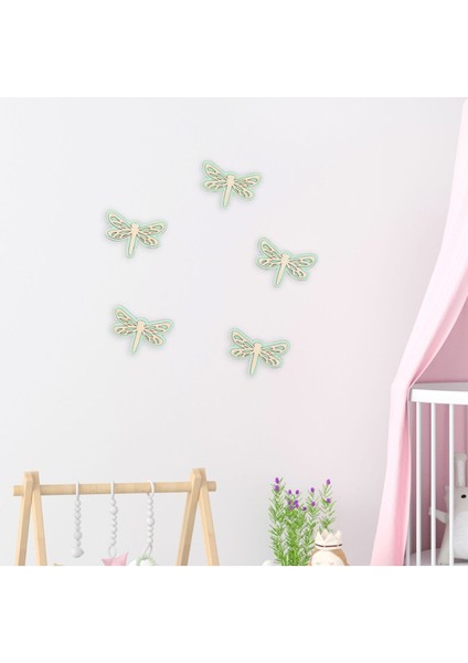 Renkli Ahşap Yusufçuk Duvar Süsü 5'li Set, Çocuk ve Bebek Odası Dekoru