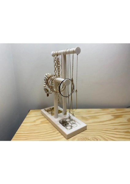 Beyaz Dekoratif Takı Standı, Ikili Kolye ve Yüzük Organizeri, Şık Takı Askısı fiyatları