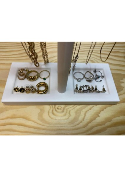 Beyaz Dekoratif Takı Standı, Ikili Kolye ve Yüzük Organizeri, Şık Takı Askısı modelleri