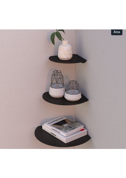Modern Oval 3'lü Metal Duvar Köşe Rafı – Şık ve Fonksiyonel Dekoratif Set