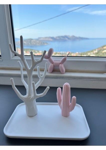 Kaktüs Tasarımlı Takı Askısı, Pembe ve Beyaz, Düzenli ve Şık Organizer modelleri