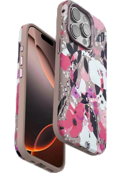 Onegif iPhone 14 Pro Max Flower Series Magsafe Kapak - Pembe